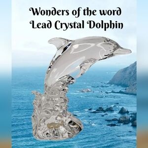 Wonders of the World Clear Lead Crystal Dolphin Jumping Out of Ocean 5.5 Inches